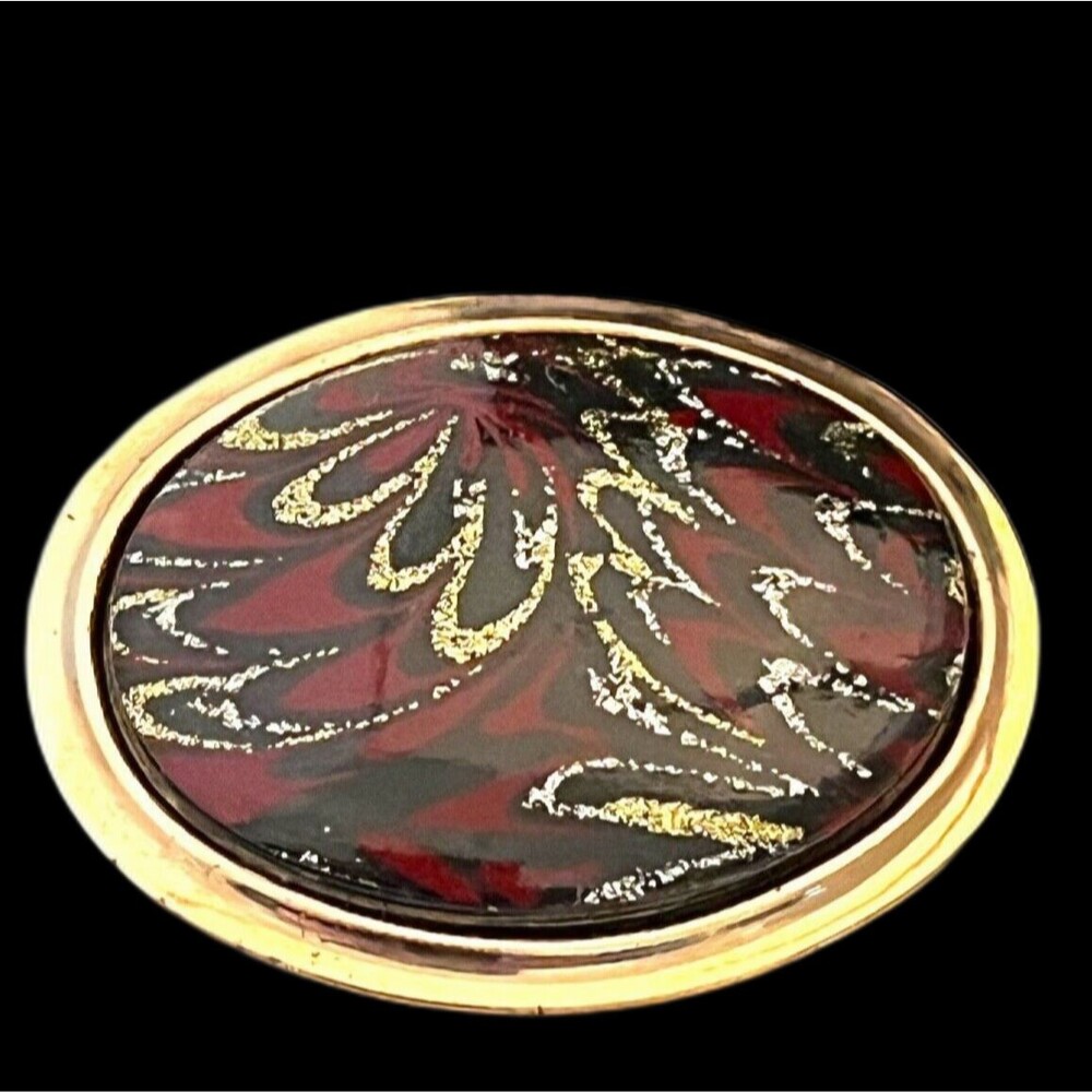 Vintage 1970s Scarf Clip Gold Tone Brown Black Abstract Glitter Design - 13C